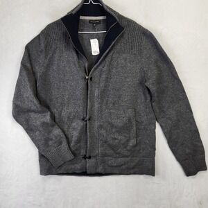 Banana Republic Mens M Gray Cotton Toggle Zip Mock Neck Cardigan Sweater NEW